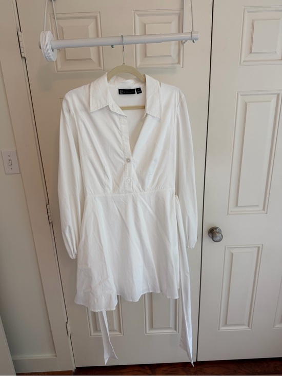 New York & Company Dresses & Skirts - White Poplin Tie Waist Shirt Dress Long Sleeve Mini Dress